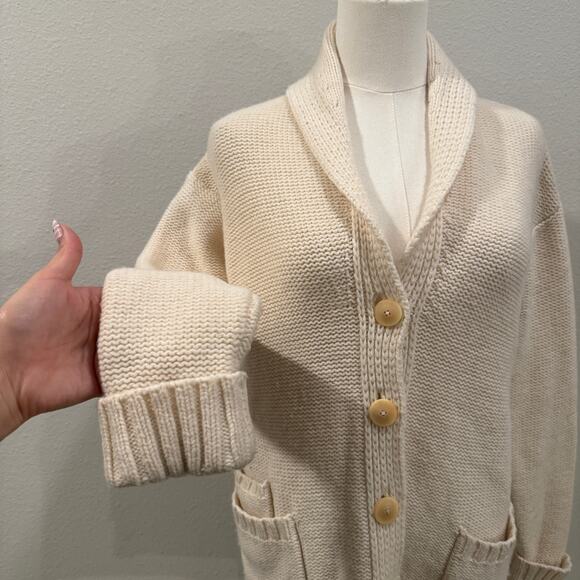 J. Jill Wool Blend Shawl Collar Cardigan Sweater XS Cream Preppy Quiet Luxury - Picture 3 of 10